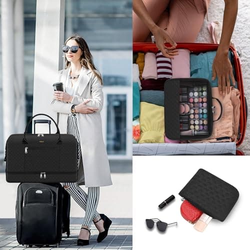 Weekender Bag for Women, Travel Duffel Bag Carry On Overnight Bag with Shoe Compartment Large Nylon Travel Weekend Tote Bag, 9a-black, L - Thumbnail 2