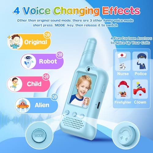 Video Walkie Talkies for Kids – Rechargeable Kids Walkie Talkies 2 Pack with Voice Changer & Cartoon Avatar, 1000 ft Range, Fun Toys for Outdoor Camping, Hiking, Birthday Gift for Boys Girls Ages 3-12 - Thumbnail 4