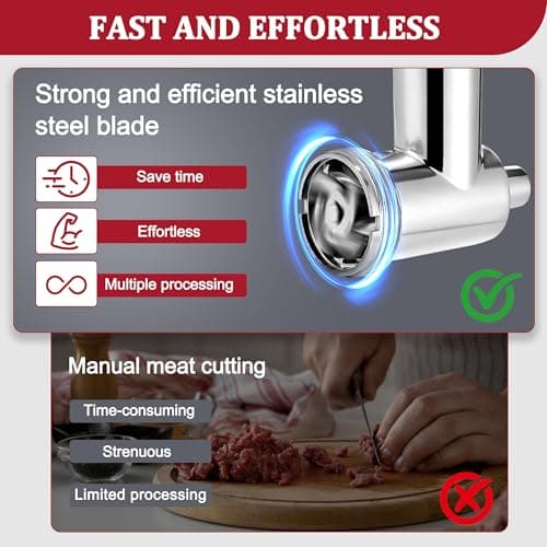 Premium Metal Food Grinder Attachment for KitchenAid Stand Mixers, Precision Meat Grinder & Sausage Stuffer Tubes Kit with Abundant Accessories, Food-Safe Alloy Mixer Attachments (Hand Wash Only) - Thumbnail 6