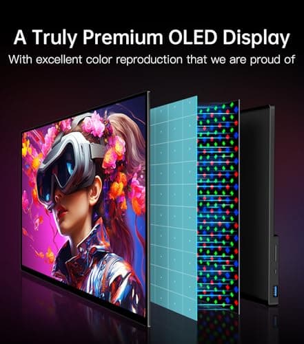 Qunub 14" 4K Portable Monitor OLED, Touch Screen Monitor UHD 3840X2400p 100% DCI-P3 100000:1, USB-C HDMI Travel Monitor with Kickstand & Sleeve for Laptop Mac PC - Thumbnail 3