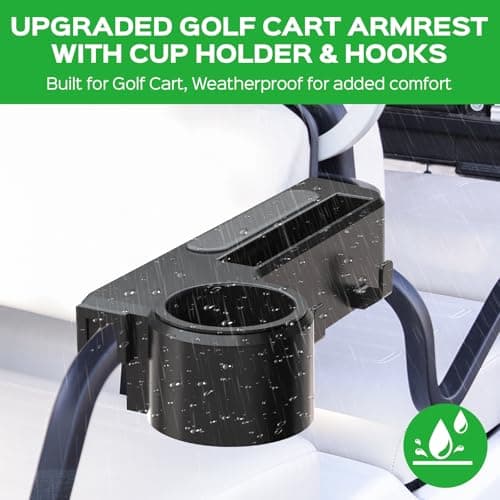 Golf Cart Armrest with Cup Holder - Universal Fit for EZGO/Club Car/Yamaha Rear Seat, Fits 1”/1.25” Square Tube Frames, Durable ABS Construction, Phone Holder, No Drilling - Thumbnail 4