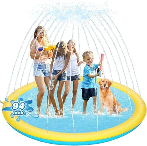 Thicken 94'' Large Splash Pad, Non-Slip Splash Pad for Kids and Dogs, Toddler Sprinkler Pool & Splash Play Mat, Summer Outside Water Toys Splash Pads for Kids Activity, Easy to Use/Clean - Image 1