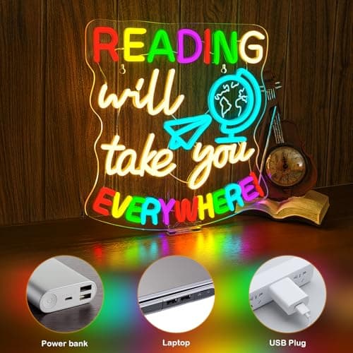 Study Neon Signs Reading Will Take You Everywhere Neon Sign Classroom Wall Decor Light Up Reading Corner Bedroom LED Learn Lights for Teens Room Books Lover Gifts for Teachers - Thumbnail 5