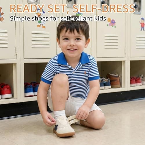 WIDE TOE BOX Toddler Shoes - Boys Girls Barefoot Sneakers Kids First Walking Shoe Zero Drop Lightweight Non-Slip Tennis Shoes, Beige Blue, 11 Wide Little Kid - Thumbnail 6