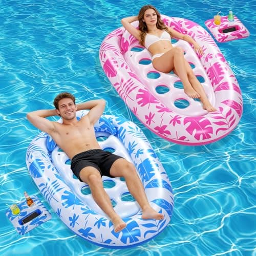 VIWUHUG 2 Pack Giant Inflatable Pool Float Pool Floats Adult Mat with Headrest & Cup Holder Lake Float Raft Water Lounger Multi-Use Swimming Pool Floats for Party Summer time Beach Outdoor(Pink&Blue) - Image 1