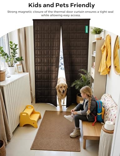 AEOCOO Thermal Door Curtain, Fit Size up to 36 x 80 Inches, Magnetic Insulated Door Curtains for Doorway/Front/Back/Basement, Oxford Cover with Thick Cotton to Keep Warm Winter, Brown, Rectangle - Thumbnail 3