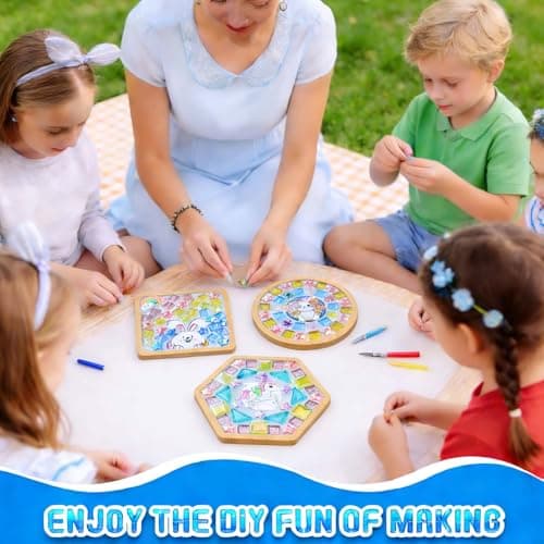 GHAHILI 3 Sets DIY Mosaic Kits for Adults Women Glass Mosaic Tiles for Crafts with Wooden Coasters Mosaic Art Kits Craft Mixed Color Handmade Making Kit Set Decorations for Home Gifts - Thumbnail 3