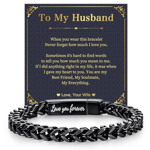 Black Chain Bracelets for Husband : Stainless Steel Franco Chains Love you Forever Engraved Link Men's Bracelet to Man from Wife, Sentimental Gifts for him on Birthday Valentines Anniversary,S - Image 1