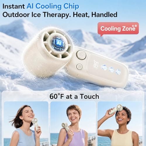 CHAOCHI Portable Handheld Turbo Fan with Ice Cooling, 199 Speeds Adjustable, 3000mAh Rechargeable, 15H Runtime, 15000 RPM Powerful Silent Motor, Summer Essential for Travel/Outdoor/Office (Off white) - Thumbnail 4