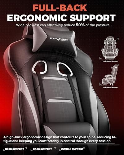 GTPLAYER Gaming Chair for Adults, Big and Tall 350LBS Heavy Duty Office Chair, Ergonomic High Back Lumbar Support and Recliner for Back Pain Relief, Sky Gray - Thumbnail 5