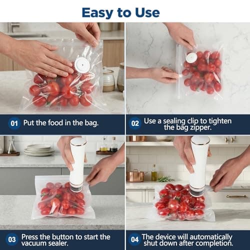 Compact Vacuum Sealer for Food with Visible Tank, Handheld Vacuum Sealer Machine, Includes 30 Reusable Bags, Seal Food 6X Fresh Longer, Wireless & Portable, Suitable for Kitchen and Travel, White - Thumbnail 6