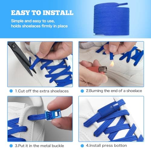 Neo-wows Flat Elastic No Tie Shoe Laces for Sneakers, Stretch Tieless Shoelaces for Kids & Adults, Flat Shoes Strings - Thumbnail 2