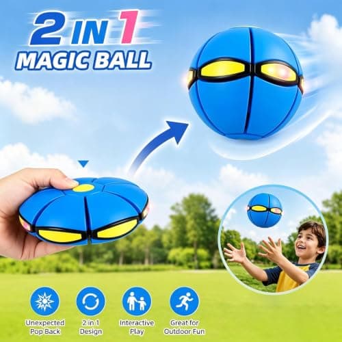 Magic Ball, Led Lights Flying Saucer Bouncy Ball Two Modes to Switch Freely, Magic Bouncing Balls for Parent-Child Indoor Outdoor Toss Catch Games, Pet Meta Balls - Thumbnail 2