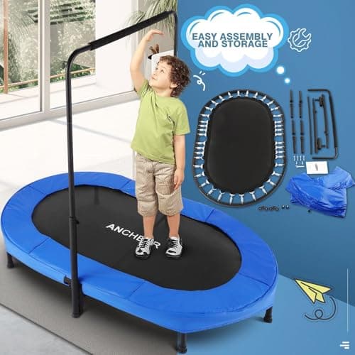 ANCHEER Trampoline for Kids, Toddler Trampoline Indoor Sports and Outdoor Games 56" Kids Rebounder 220LBS Capacity with Adjustable Safety Handrail Foldable Jumper for Boys and Girls (Deep Blue) - Thumbnail 5