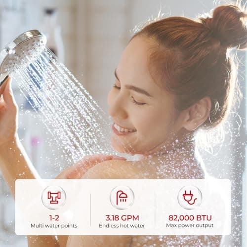 CAMPLUX Instant Hot Water Heater, 3.18 GPM Natural Gas, Whole House Gas Water Heater, Indoor, White - Thumbnail 3