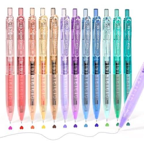Four Candies 12Pack 0.5mm Quick Dry Retractable Gel Pen Set, Cute Transparent Fine Point Multicolor Note Taking Aesthetic lnk Pens, Comfort Grip 12 Ink Colors Drawing Writing School Office Home - Image 1