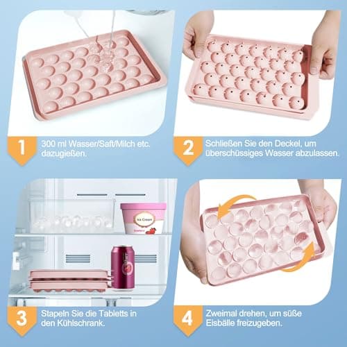 WIBIMEN Ice Cube Tray with Lid and Bin - Round Ice Trays for Freezer with Lid - Ice Cube Trays for Freezer with Ice Container (1"-2PACK Pink) - Thumbnail 4