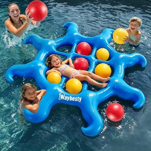Pool Toys Game Set - Giant Inflatable Tic Tac Toe Float Game,Outdoor Pool Games for Adults Kids，Family Pool Toys for 4-12,Tic Tac Toe Inflatable Toy Games with 10 Balls for Swimming Pool, Beach - Image 1