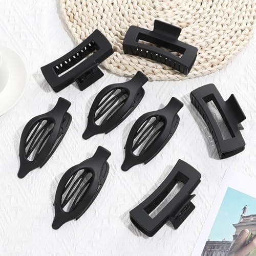 CHANDAT Hair Clips for Women 4.3 Inch Large Hair Claw Clips 8 pcs Square Claw Clips & Flat Hair Clips for Thick or Thin Hair French Concord Hair Barrettes Alligator Hair Accessories for Women (Black) - Thumbnail 2