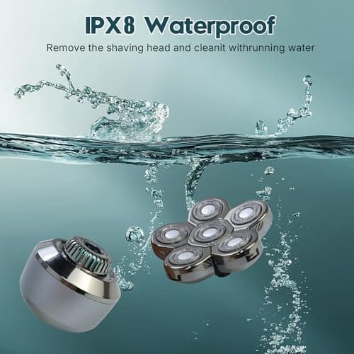 Head Shavers for Bald Men: Upgraded Detachable Head Shaver，6D Floating Heads，Dry and Wet Electric Shaver， Budget Option，IPX8 Waterproof,LED Display，Grooming Kit with Type-C Fast Charging - Thumbnail 5