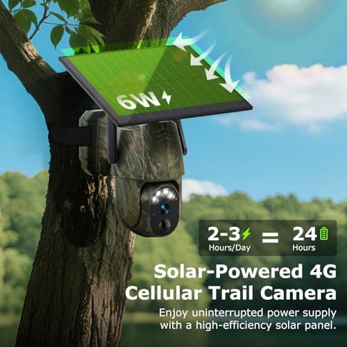 4G LTE Cellular Trail Cameras, Built-in SIM Card No WiFi Needed Solar Game Camera, Motion Activated, 2K 360°View Live Streaming, Color Night Vision, Remote Phone Access, IP65 Waterproof Trail Cam - Thumbnail 5