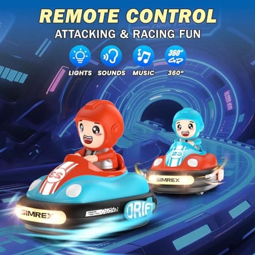 SIMREX 2-Player RC Bumper Cars Set for Kids 3+— Remote Control Battle Cars with LED Lights, Music & Sound, Indoor Play & Party Gift Toys for Boys & Girls - Thumbnail 2
