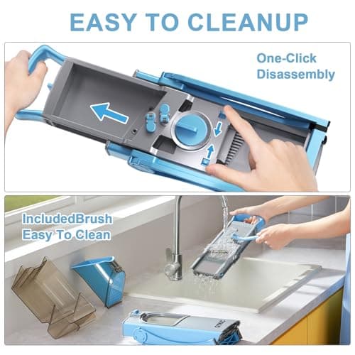QYKIC Upgrade Safe Mandoline Slicer for Kitchen, Vegetable Chopper and Slicer, Potato Slicer Thickness Adjuster, French Fry Cutter, Veggie Onion Dicer Faster Kitchen Mandolin for Meal Prep - Thumbnail 4