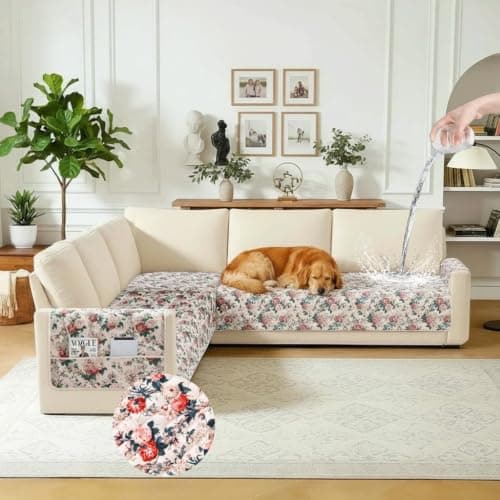 ALIECOM L Shaped Couch Cover for Sectional Sofa Waterproof Sofa Slipcover Non Slip Corner Couch Covers for Dogs Cats (Large, Floral Red)