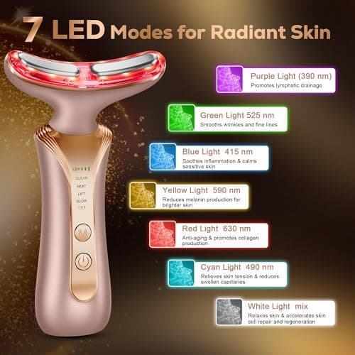 7 in 1 Multifunctional Facial Massager, Red Light Therapy for Face with 7 Modes, Face Lift Device, Portable Facial Massager for Wrinkles,Neck&Skin Care-Pink - Thumbnail 2