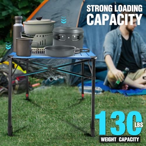 VILLEY Folding Camping Square Table with Carry Bag, Lightweight Aluminum Adjustable Square Table for Outdoor, Camping, Picnic, Backyards, BBQ, Large - Thumbnail 6