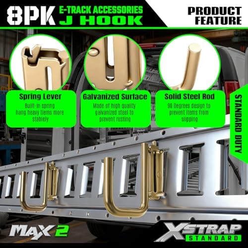 XSTRAP STANDARD 8 PCS E Track J Hooks, 2-inch Steel J Hook Mount Set Tie Down Anchor Points Pickup, Cargo Van, Enclosed Trailers, Semi-Trucks Trailer Hang Tools - Thumbnail 4
