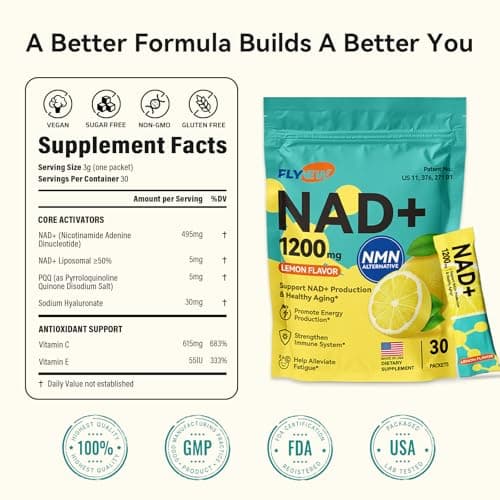 NAD Supplement, NAD Supplement w/ PQQ, HA, VC, VE, NAD+ Supplements Support Healthy Aging, Stamina, Cellular Health & Energy for Women Men, Liposomal ≥50% Absorption , Non-GMO, 30 Packs, Lemon Flavor - Thumbnail 5