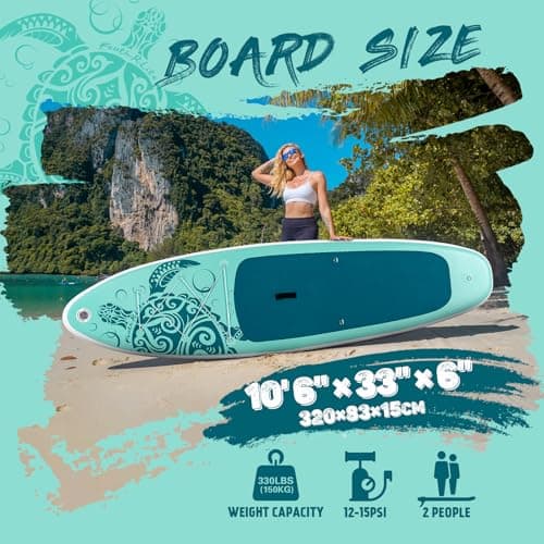 FEATH-R-LITE Inflatable Paddle Board Stand Up Paddleboards for Adults SUP with Complete Premium Accessories Pump, Adjustable Paddle, Leash, Three Fins, Waterproof Phone Bag, Repair Kit, Backpack - Thumbnail 2