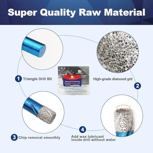Dry Diamond Drill Bit Set,BRSCHNITT 10pcs 1/4 Inch Masonry Drill Bits Set with Triangle Shank for Porcelain Tile Ceramic Stone Granite Marble,Dry Drilling Diamond Core Drill Bit Kit - Thumbnail 5