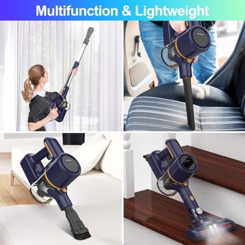 Powaert N7S Cordless Vacuum Cleaner, 6-in-1 Multifunction Cordless Vacuum, 210W Powerful Vacuum Cleaner, 6 Cell 2200mAh Stick Vacuum Cordless Rechargeable for Home (Indigo) - Thumbnail 5