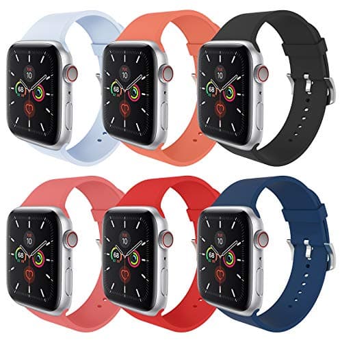 MITERV Compatible with Apple Watch Band 38mm 40mm 41mm 42mm 44mm 45mm 49mm Women Men Soft Silicone Sport Strap Replacement Wristbands with Classic Clasp for iWatch Series 8 7 6 5 4 3 2 1 SE 6Pack (for Apple Watch 38mm/40mm/41mm, Ocean Blue/Lilac/Orange/Black/Peach/Red) - Image 1