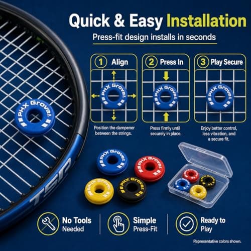 PHX Grove 6-Pack Tire-Shaped Tennis Racket Vibration Dampener - Shock Absorbers for Racquet Strings, Reduces Vibration, Noise and Arm Strain for Pain Relief - Durable Rubber, Easy to Install - Thumbnail 6