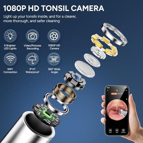 Tonsil Stone Remover with Camera - Upgraded Visual Tonsil Stone Removal Kit with 6 LED Light -Tonsil Stone Remover Tool with 1080P Camera, 5 Stainless Steel Heads, Irrigator,for iOS & Android (Black) - Thumbnail 5