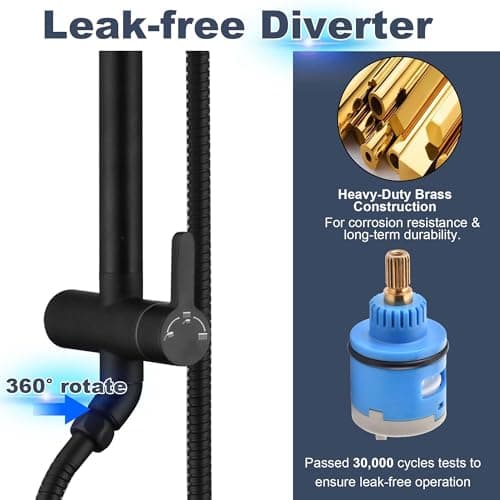SonTiy Rain Shower System with 9Inch Rainfall Showerhead and Handheld with Height Adjustable Holder, High Pressure Stainless Steel Shower Rail Kit, 72Inch Long Shower Hose, 2.5Gpm, Black - Thumbnail 6