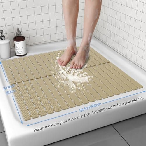 ​Shower Mat Non-Slip Bath Mat for Tub and Shower Stall,236 Suction Cups with Drain Holes, Quick Dry Machine Washable, Extra Grip for Stand Up Showers, Bathroom Essentials 24x24 Inch (Brown) - Thumbnail 3