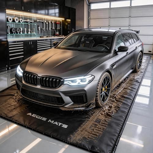 Aegis Mats 8'6" x 20' Garage Floor Mat for Under Car, Heavy Duty 610g PVC Waterproof Containment Mat with Raised Edges, Parking Pad Traps Rain, Mud, Snow & Oil for SUVs and Trucks