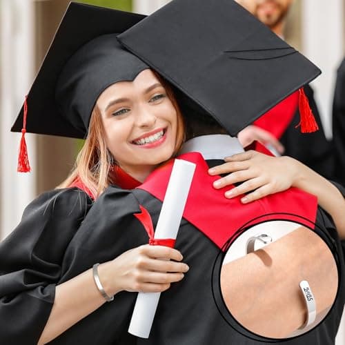 Hisatan Graduation Teacher Appreciation Mother Gifts for Women, Inspirational Mom Bracelet Gifts Silver Cuff Bangle Womens Bracelet, Stainless Steel Zirconia Jewelry Class of 2026 for Her - Thumbnail 3