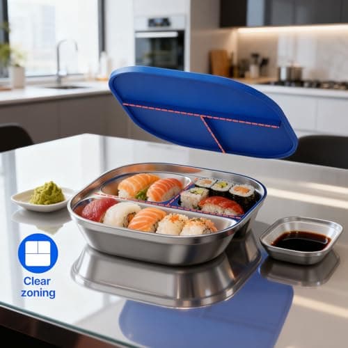 3 Pack Snack Containers,Lunch Box Containers,Food Grade Metal Base with a BPA Free Leakproof & Airtight Silicone Lid,Reusable Airtight Bento lunch Boxes, Kitchen Storage, Freezer (3 color) (Red) - Thumbnail 5