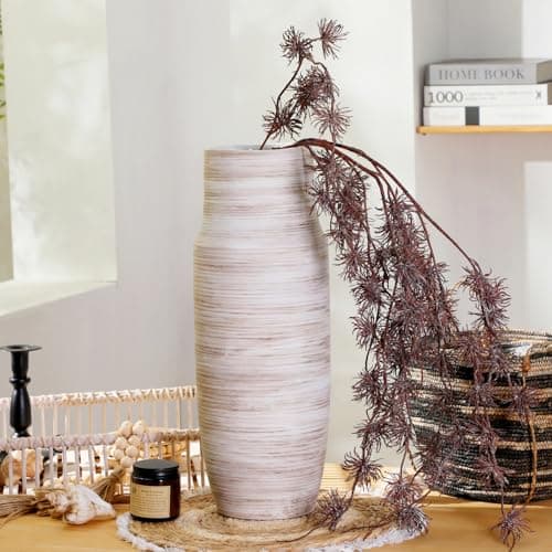 ALMA 17 inch Extra Tall White Ceramic Vases for Centerpieces Farmhouse Living Room Floor, Boho Pampas Grass Vase for Fireplace Mantel Decor, Modern Minimalist Rusic Floor Vase for Organic Home Decor - Image 1