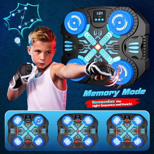 faentwc Boxing Machine with Music for Kids Sports Toy-3 Game Modes & 14 Levels, 4 5 6 7 8 9 10 Year Old Boy Girl Toys Birthday Gifts, Wall Mounted Bluetooth Punching Target with Scoring & Gloves - Thumbnail 4