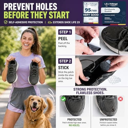 aZengear Shoe Heel Repair & Big Toe Hole Preventer Patch Kit: Stick-On, Strong Adhesive, Rip-Stop, Soft Suede, 4 Pairs Multi-Size for Sneakers, Boots, High Heels - Extends Shoe Life - Thumbnail 4