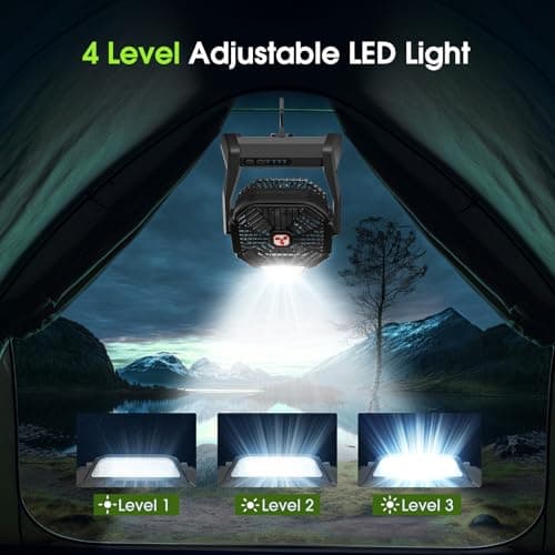 Portable Rechargeable Fan, 20000mAh Cordless Battery Powered Camping Tent Fans with LED Lantern, Small USB C Operated Outdoor Ventilador for Travel Camp Fishing Picnic Beach Office Home Essentials - Thumbnail 4