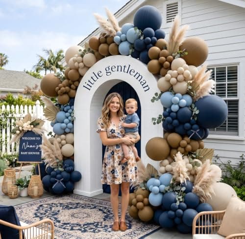 Double Stuffed Navy Blue Brown Balloon Arch Garland Kit - Thumbnail 2