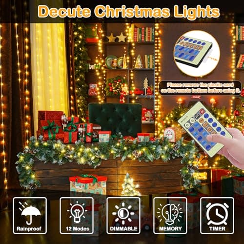 Decute 300LED 99FT Christmas Tree String Lights Green Wire Dimmable with Remote Control, UL Listed Plug in Fairy Starry Lights Decorative for Christmas Tree Party Wedding Indoor Outdoor Warm White - Thumbnail 3
