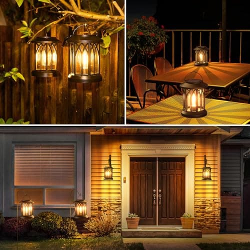 WdtPro Solar Lanterns Outdoor Waterproof, Upgraded Bright Hanging Solar Lights for Outside,Solar Powered Lanterns Lighting LED for Garden Patio Yard Decorative 2 Pack (Warm Light) - Thumbnail 4